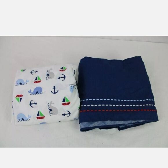 Parents Choice Crib Sheet Dust Ruffle Whales Sailboats Set.Great condition - Picture 1 of 4
